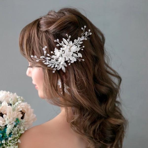 ウェディング アクセサリー【フラワー ヘッドドレス】ブライダル 小枝 髪飾り 結婚式