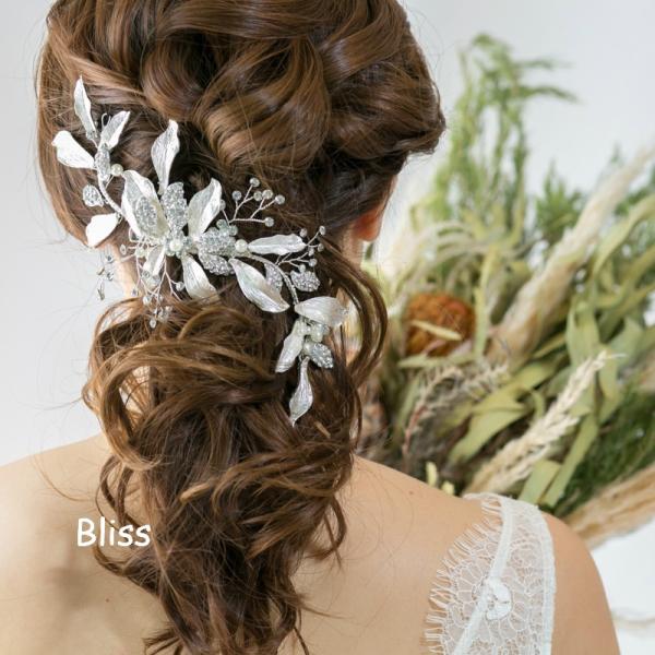 ウェディング アクセサリー【華やか マット＆ラインストーン リーフ ヘッドドレス】小枝 ブライダル ...