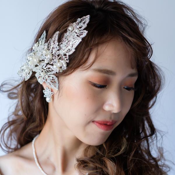 ウェディング アクセサリー【リーフフラワーボンネ】