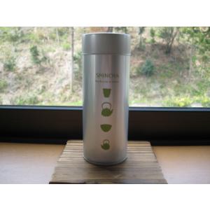 　モダン新茶CAN　”のっぽ”　緑柄　（リーフ保存缶　15０g）