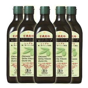 送料 無料 オリーブオイル エキストラバージン 日本オリーブ 有機栽培エキストラバージンオリーブオイル シングル 450g (5本組) オリーブマノン｜sun-olive