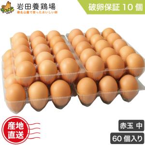 (クール便) 卵 産直 実用赤玉中 60個入り 破卵保証10個含む 岩田養鶏場 岩田のお...