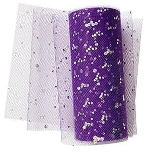 1ロール チュール 生地 スパンコール チュールロール 手芸 メッシュ 布 チュールネット ハンドメイド ドレス チュチュ 装飾 パープル 約23m×15cm