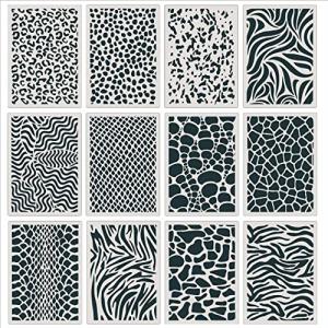 Rolin Roly ヒョウ柄 ヒョウプリント 透かし彫り 幾何学 21 x 15 cm 製図用 12種類 テンプレート DIYスクラップ ステンシル