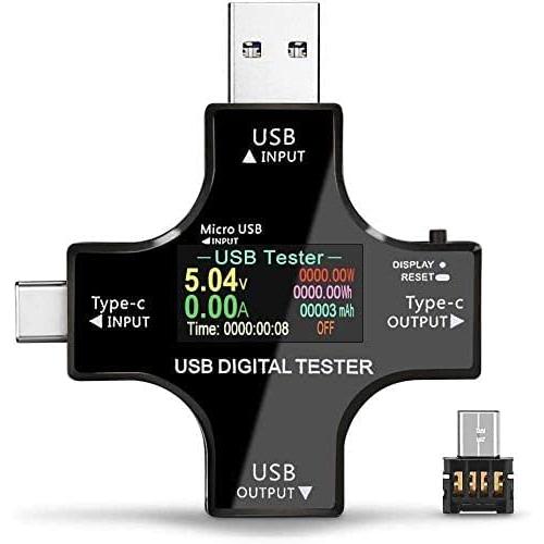 USBパワーメーターテスター、多機能2 in 1 C型USBテスターをアップグレードし、LCDデジタ...