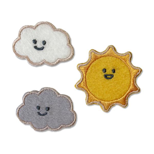 ワッペン　おひさま＆くも シール兼アイロン接着 かわいい太陽と雲 milk latte（ミルクラテ）...