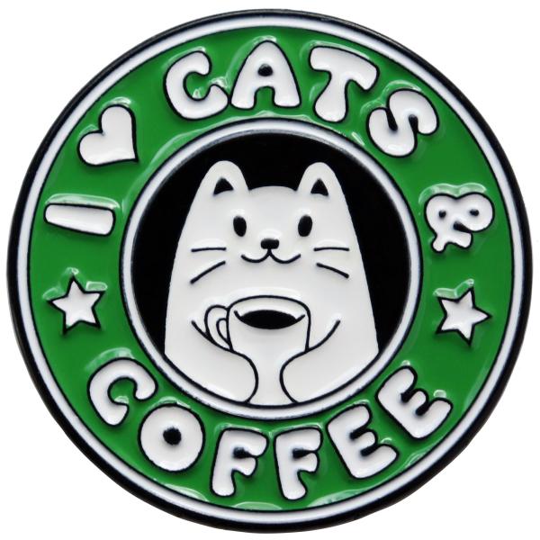 ピンバッジ 猫とコーヒー I LOVE CATS AND COFFEE パロディピンズ かわいいネコ...