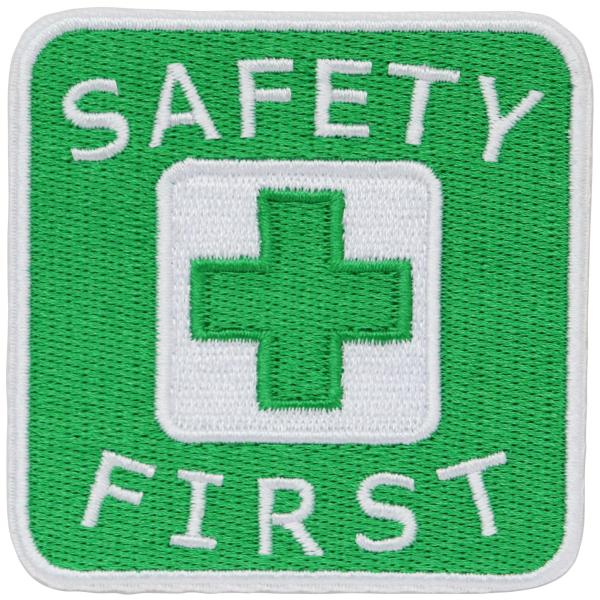 ワッペン 安全第一と緑十字 SAFETY FIRST 刺繍パッチ アイロン接着 説明書付き 四角形