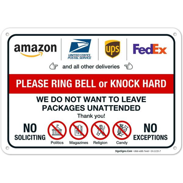 DeliverySign（ヨコ看板） PLEASE RING BELL OR KNOCK HARD ...