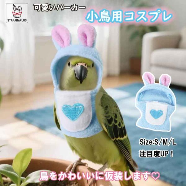 小鳥用パーカー うさ耳フード S〜L 可愛いコスプレ 鳥の服 メール便 送料無料