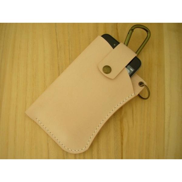 レザースマートフォンケース ベルト通し カラビナ付き LLサイズ 姫路レザーヌメ革 手縫い iPho...