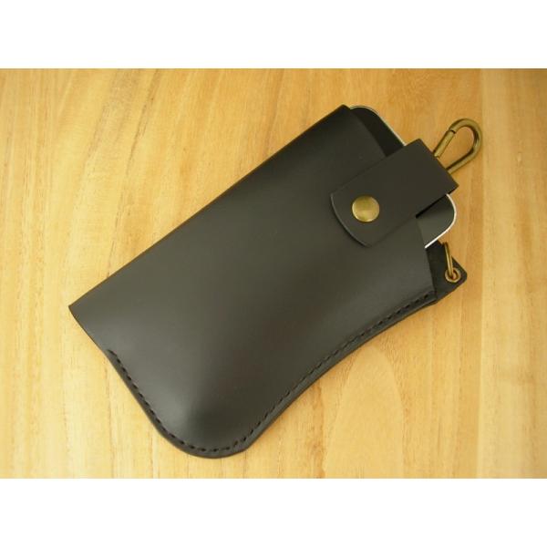 レザースマートフォンケース ベルト通し ブラック 黒 カラビナ付き LLサイズ 姫路レザーヌメ革 手...