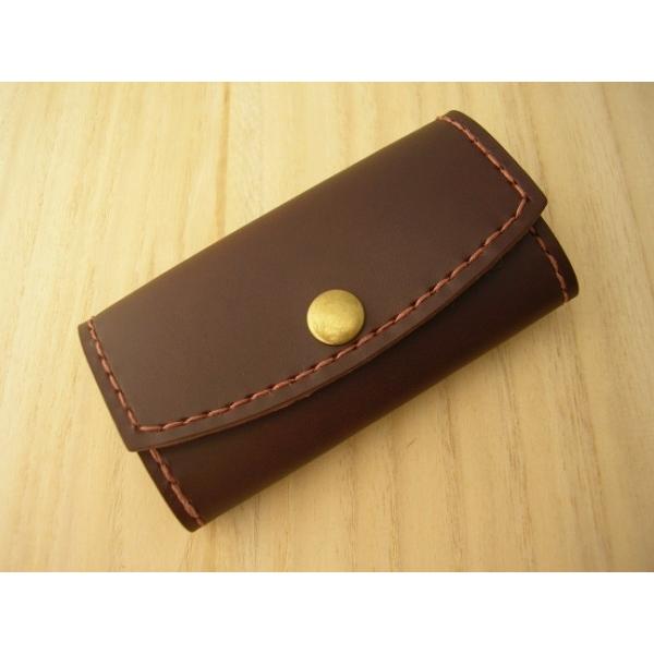 レザーキーケース ヌメ革　タンニンなめし革　ブラウン 茶 茶糸 ハンドメイド 総手縫い メール便可