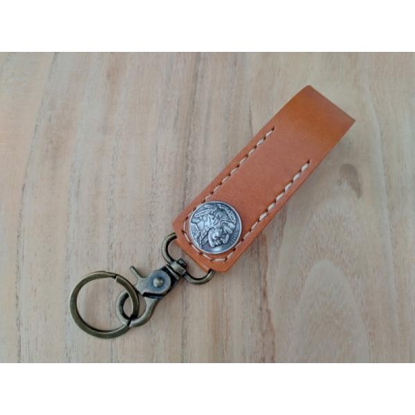 レザーキーホルダー 5セントコイン レプリカコンチョ インディアン 姫路レザー ヌメ革 本牛革 キャ...