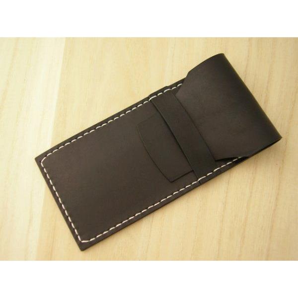 レザーペンケース タンニンなめし牛革 ヌメ革 黒 ブラック 総手縫い 本革 メール便可 入学祝い 卒...