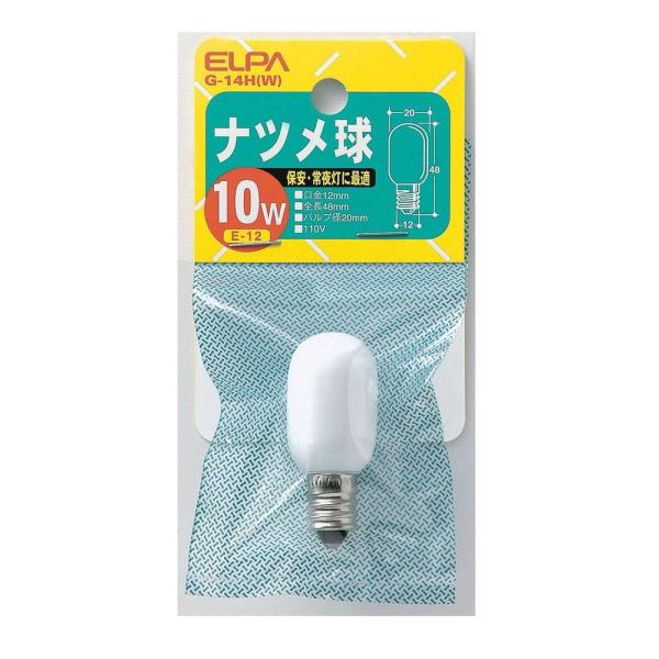 エルパ ELPA ナツメ球 電球 照明 E12 110V 10W ホワイト G‐14H（W）