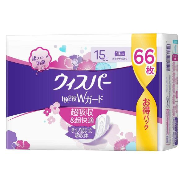 P&amp;G ウィスパー1枚2役Wガード パンティライナー 66枚（15cc）   【10個セット】
