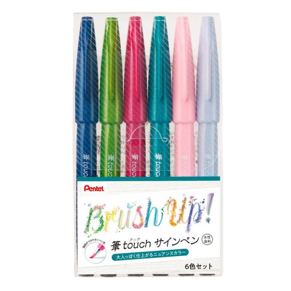 ぺんてる カラー筆ペン 筆タッチサインペン セットB 6色 SES15C‐6STB セット色数：6色...