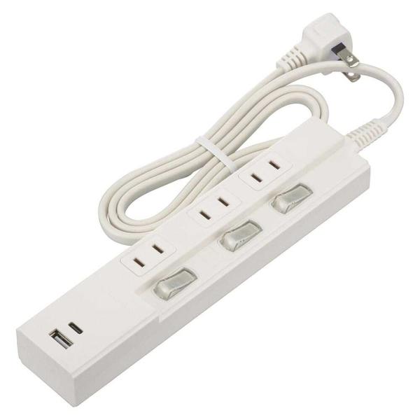 オーム電機 3個口 節電タップPD対応タイプC／Aポート付き HS-TPU31PD23-W