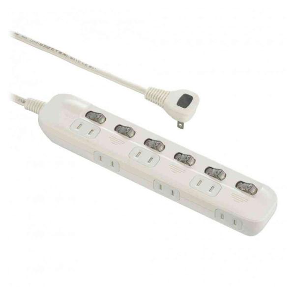 オーム電機 電源タップ 交互コンセント 6個口 2m HS-TP62ADW22