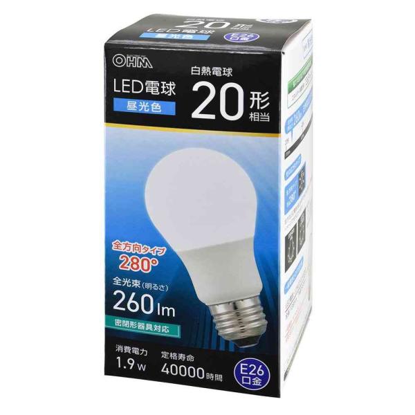オーム電機 LED電球 E26 20形相当 昼光色 1個
