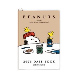 15％OFF 2026年度ダイアリー 10月始まり PEANUTS スヌーピー A6 マンスリー 茶...