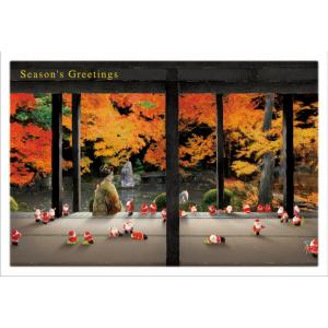 クリスマスカード 和風ミニサンタカード 蓮華寺 SJ-55 グリーティングライフ 二つ折り グリーテ...