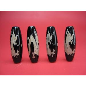 訳あり チベット高級天珠 龍神天珠 黒 約30×10mm 2粒SET
