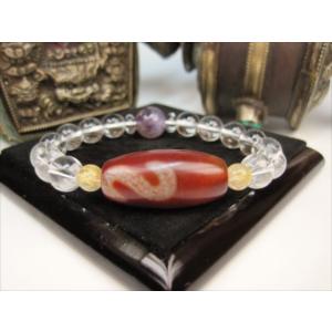 龍紋天珠ブレスレット 一眼水蓮花天珠＋水晶＋ゴールドルチルクォーツ