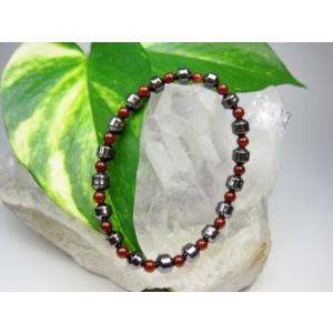 【均一ブレスレット】ヘマタイト(磁気なし)＋レッドアゲート(赤メノウ)Φ6＋Φ4.5mm