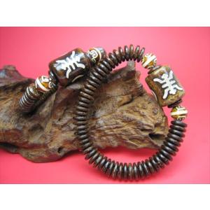 天珠ブレスレット 金剛杵天珠+薬師如意天珠 39×14mm+Φ10.2mm : 天然石