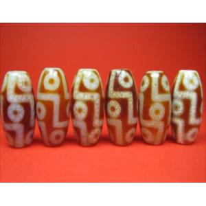 チベット銀線天珠 龍眼天珠 約58×14mm 古銅 朱砂入り 一点物 : 天然石