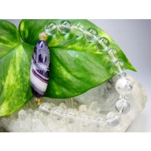 ブレスレット 手彫り龍神天珠 水晶 緑縞メノウ ゴールド : 天然石のお