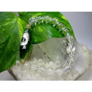 ブレスレット 手彫り龍神天珠 水晶 茶 緑メノウ 素彫り : 天然石のお店