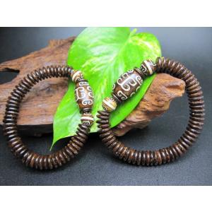 天珠ブレスレット 金剛杵天珠+薬師如意天珠 39×14mm+Φ10.2mm : 天然石