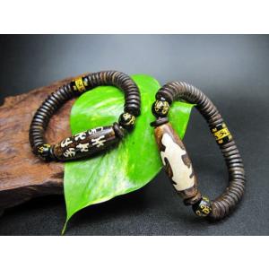 天珠ブレスレット 金剛杵天珠+薬師如意天珠 39×14mm+Φ10.2mm : 天然石