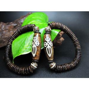 天珠ブレスレット 雙心銭幣天珠+薬師如意天珠 39×15mm+Φ10.2mm