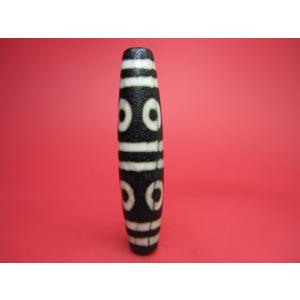 チベット銀線天珠 龍眼天珠 約58×14mm 古銅 朱砂入り 一点物 : 天然石