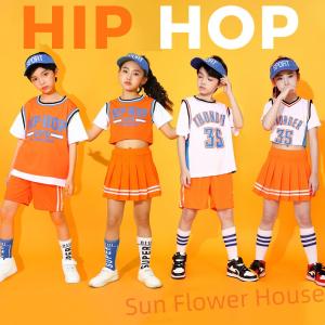 キッズダンス衣装  セットアップ 単品 オレンジ色  ヒップホップ  hiphop kpop スカート 可愛い 子供服 女の子 男の子 演出服 体操服 ダンス大会｜sunflowerhouse