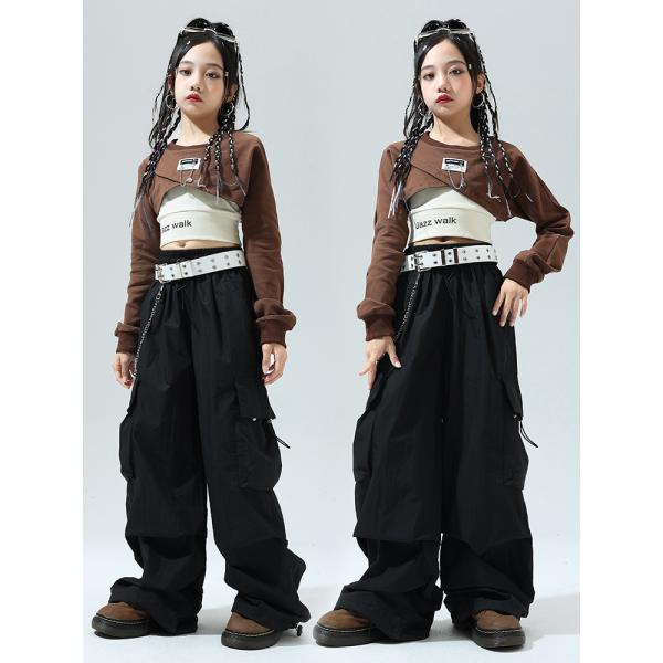 ガールズ ダンス 衣装 女の子 セットアップ ストリート ブラウン ブラック かっこいい ジャズ ダ...
