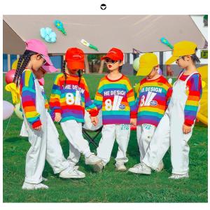 レインボー柄 子供服 ダンス衣装 セットアップ...の詳細画像1