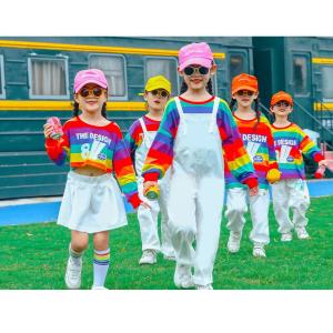 レインボー柄 子供服 ダンス衣装 セットアップ...の詳細画像5