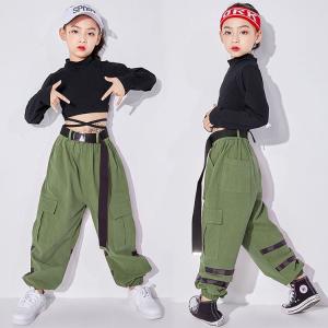 キッズ ダンス衣装 ヒップホップ へそ出し トップス 長袖 ズボン パンツ ガールズ  女の子 セットアップ キッズダンス 練習着 体操服 チアガール かっこいい