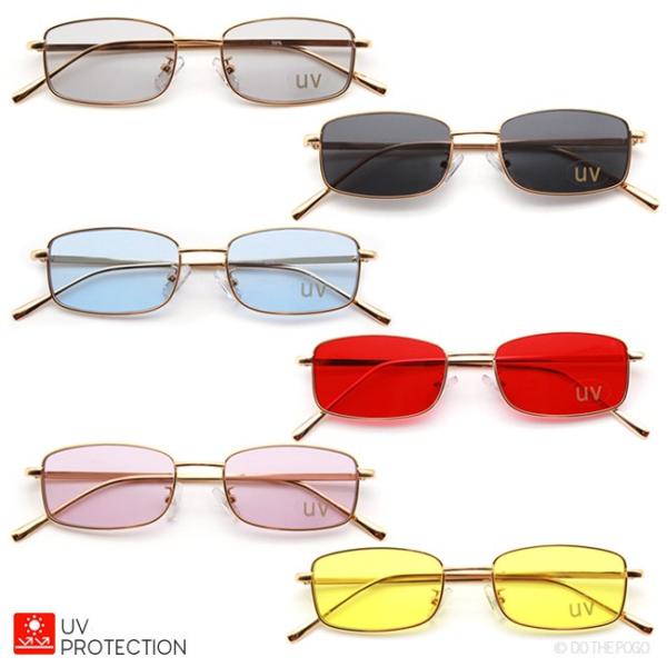 カラーレンズ スクエア メタルフレーム スリム UVカット メンズ レディース サングラス スモーク...