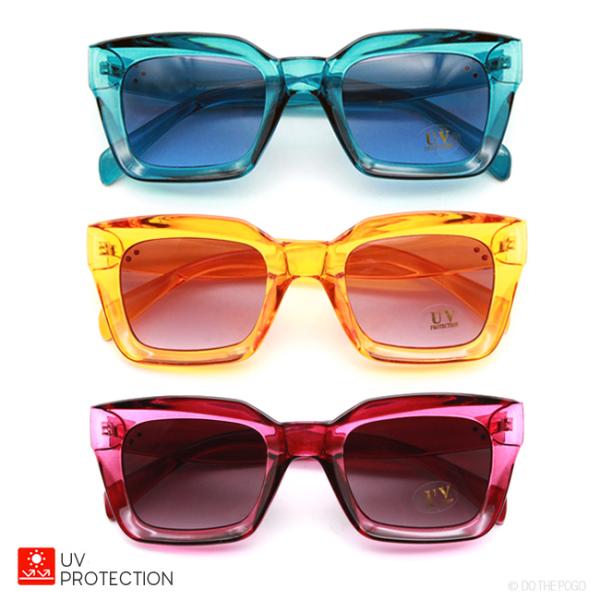 スクエア サングラス キャンディーカラー カラーレンズ UV400 オレンジ/ブルー/パープル 全3...