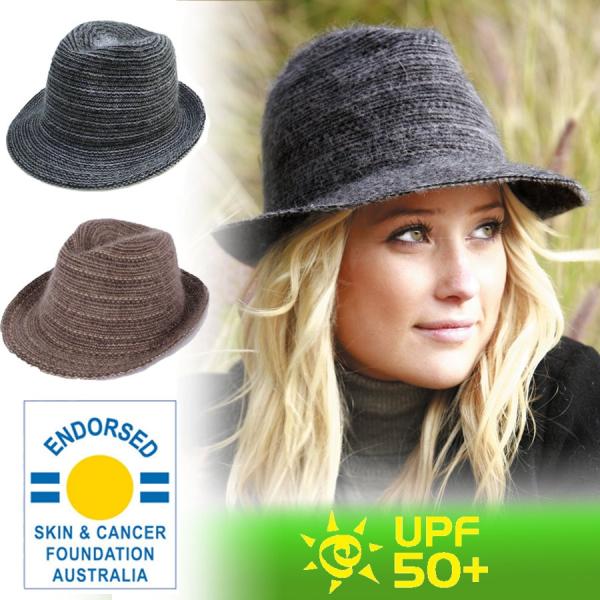 帽子 レディース uv UVカット 秋冬 ハット 中折れ 帽子 フェルトハット - アンゴラ ニット...