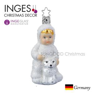 クリスマスツリー 飾り オーナメント ドイツ INGE-GLAS MANUFAKTUR インゲグラス 雪のこどもたち 狼とこども 10.5cm 10042S021｜sungood