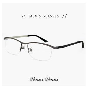 メンズ ナイロール メガネ 2355-3 度付き 伊達メガネ 度あり 老眼鏡として 対応可能 おしゃれ 眼鏡 男性用 ハーフリム 型 フレーム UVカット venus×2｜sunhat