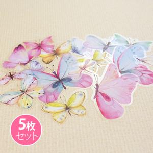 ピンク系／カラフル蝶カットシール／５枚セット サン宝石｜sunhoseki
