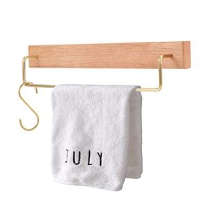 Sakulaya タオル掛け タオルバー タオルハンガー 天然木 真鍮 取付簡単 キッチン タオル掛け 洗面所 浴室 お風呂 収納 S字フック付き ブ